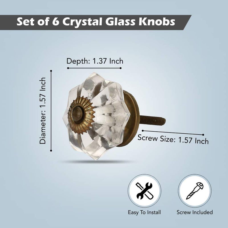 Perilla Home Set of 6 Crystal Knobs for Cabinet & Drawers Decorative Glass Knobs for Home Kitchen Cabinet Hardware Cupboard Glass Door Dresser Wardrobe and Drawer Pulls (Clear Antique) - Image 3